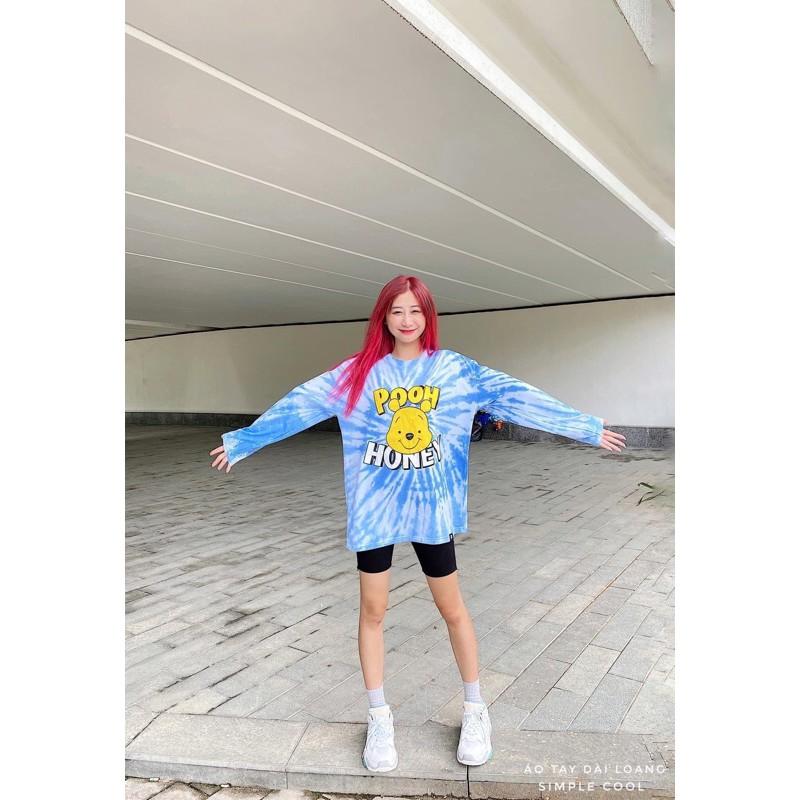 ÁO TIE DYE TAY DÀI LOANG XANH HÌNH GẤU POOH