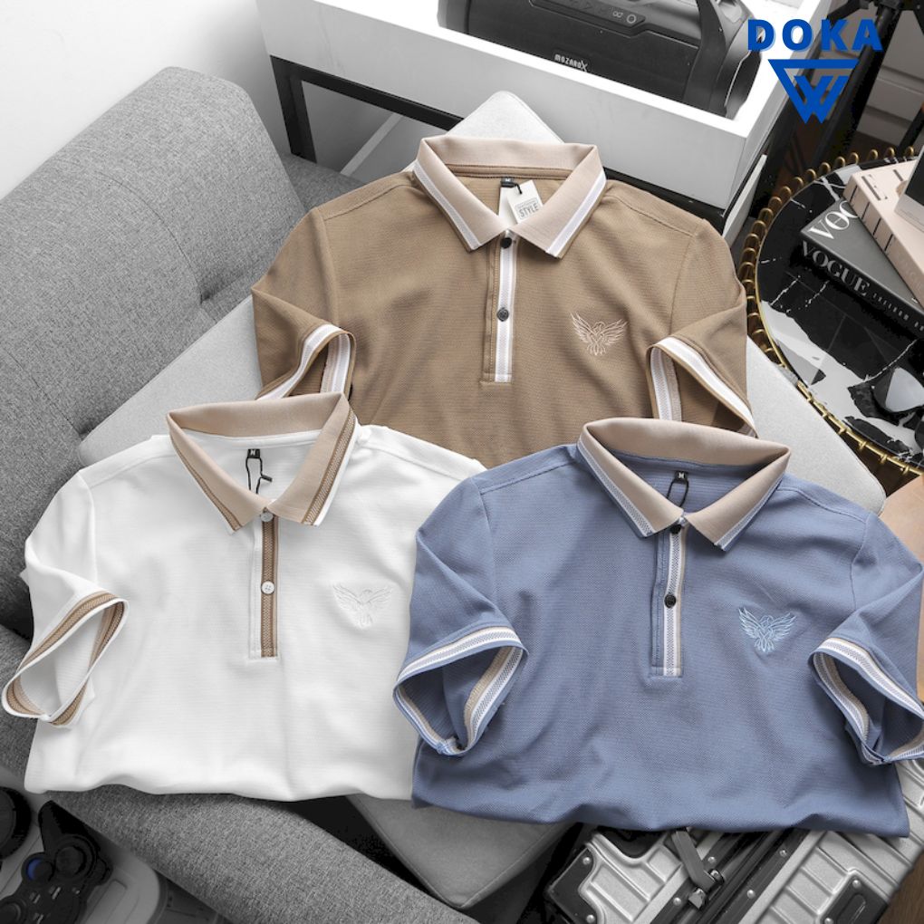 Áo thun nam polo cổ Bẻ thêu logo đại bàng có size lớn 3XL mang phong cách thể thao và nam tính Doka PSA18