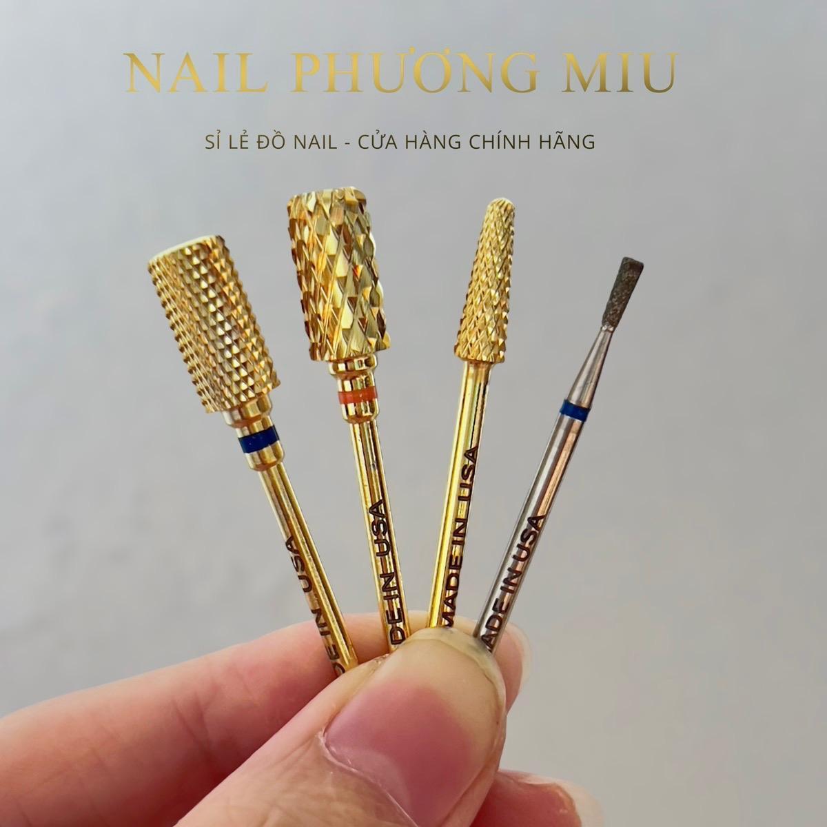 Combo 4 Đầu Mài Mạ Vàng Titan Đúc Làm Nail Siêu Mịn, An Toàn Cho Móng, Dành Cho Thợ Nail Nail Phương Miu, Mài Móng Nhanh