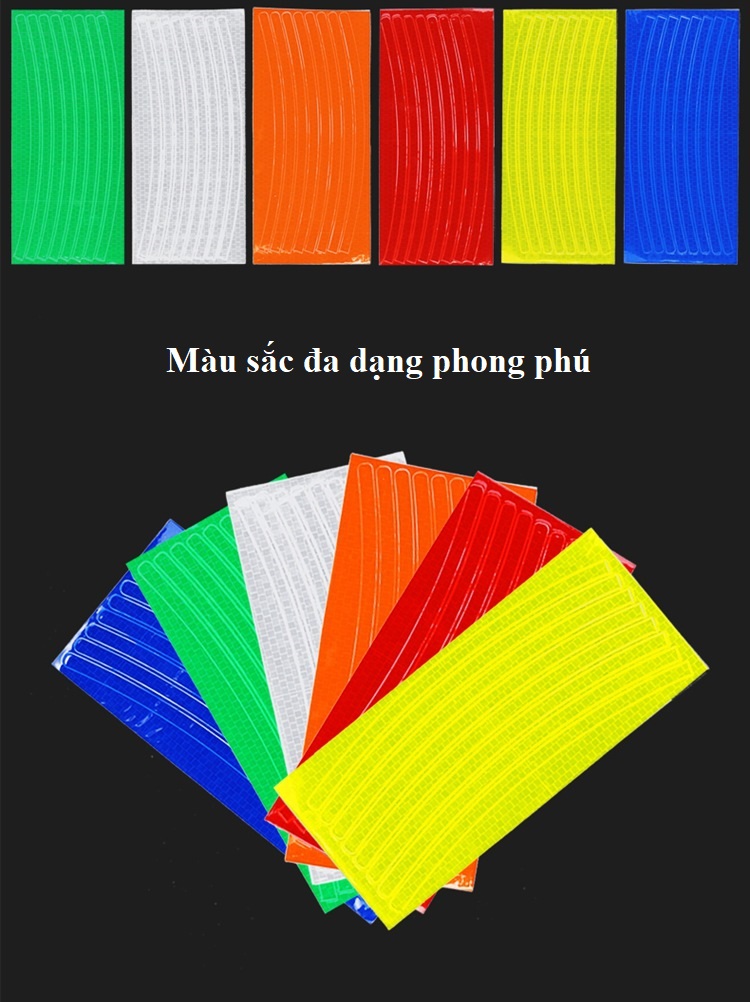 Bộ 6 Miếng Dán Phản Quang Dạ Quang Vành Xe Đạp Xe Máy (Mầu Ngẫu Nhiên)