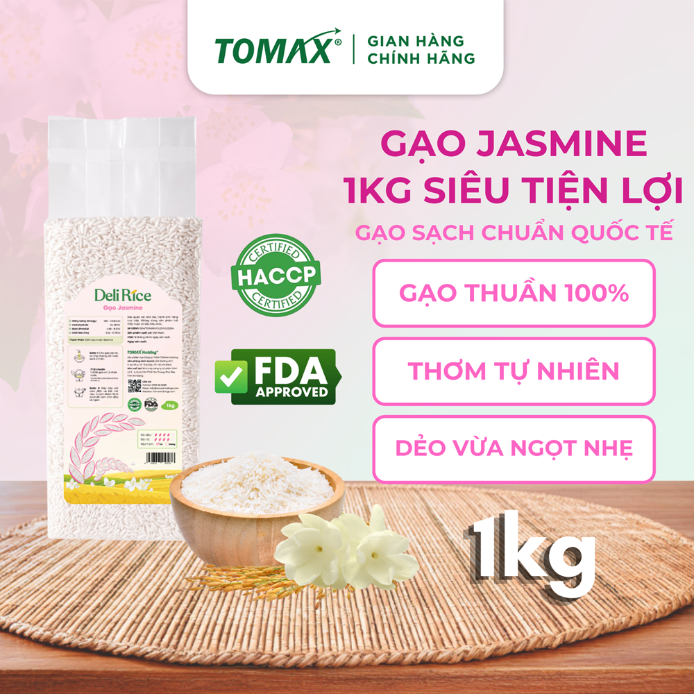Combo 2 túi Gạo Jasmine thơm dẻo mềm 1kg TOMAX