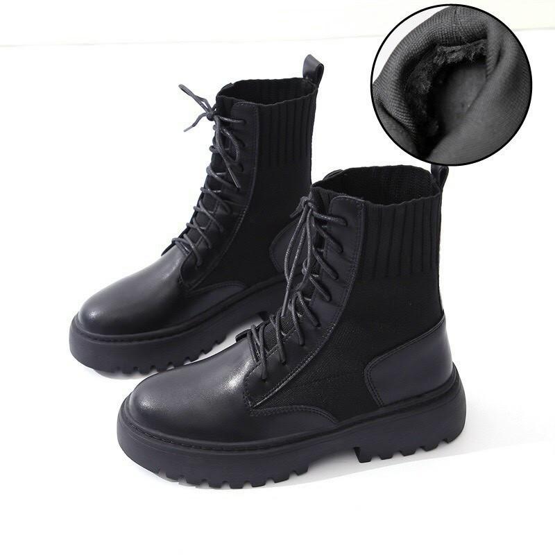 HOT 2020 Giày Boots cao cổ len ôm chân màu đen loại 1 đế 4cm XẢ còn 36-37