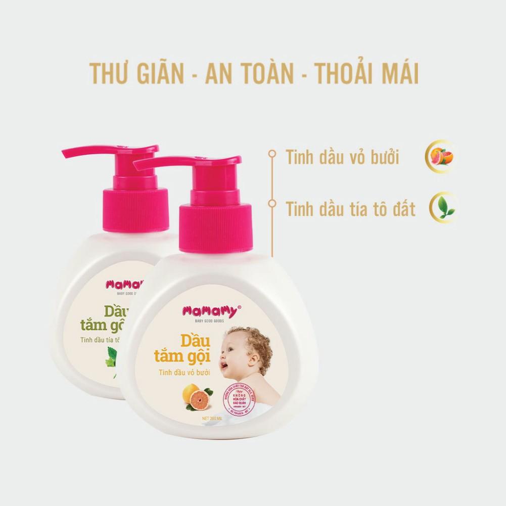 Dầu Tắm Gội Thiên Nhiên Mamamy cho bé 400ml tinh dầu bưởi, tinh dầu tía tô đất thế hệ mới