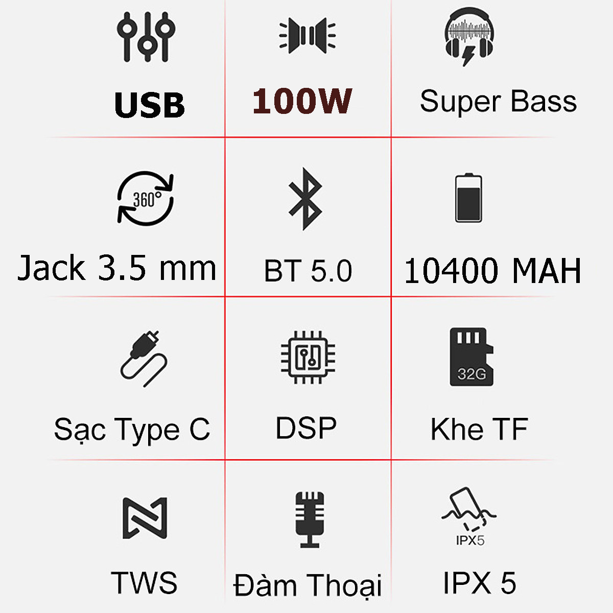 Loa Bluetooth PKCB Bản Mở Rộng, chip DSP, Hỗ Trợ Kết Nối Bluetooth, USB, Thẻ Nhớ, dây 3.5mm 100W TWS Âm Thanh Sống Động - Hàng chính hãng