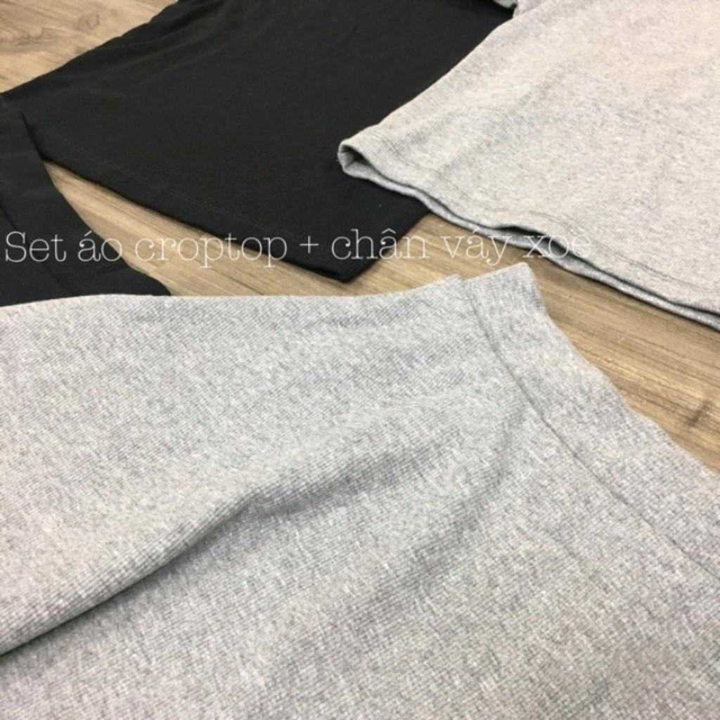 LH06 - Set Áo Croptop Tay Ngắn Và Chân Váy Xòe