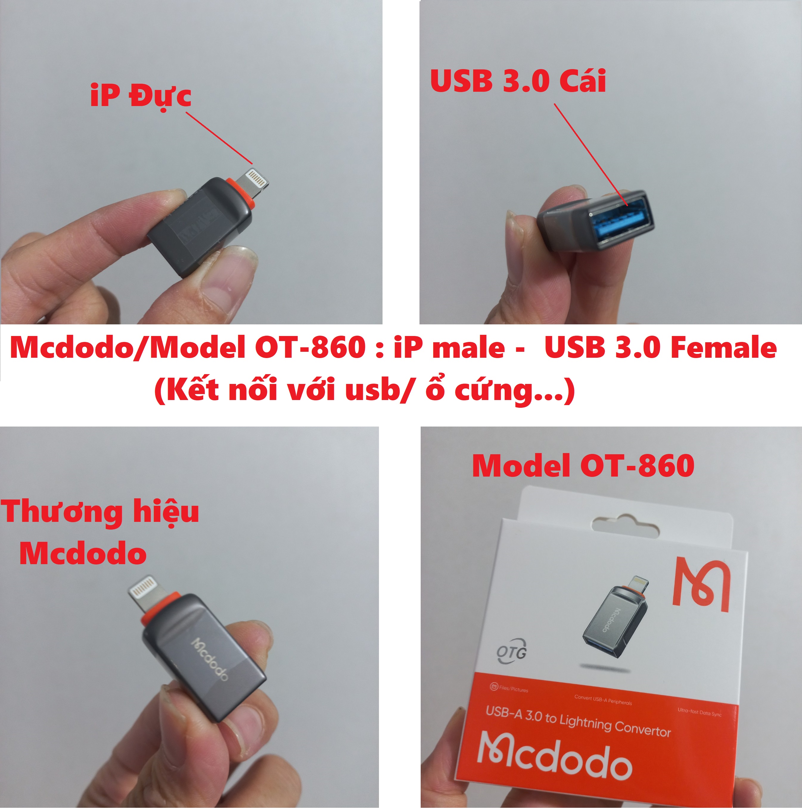 Đầu chuyển dây sạc cho iP sang type C dòng 3A Mcdodo OT-770 _ hàng chính hãng