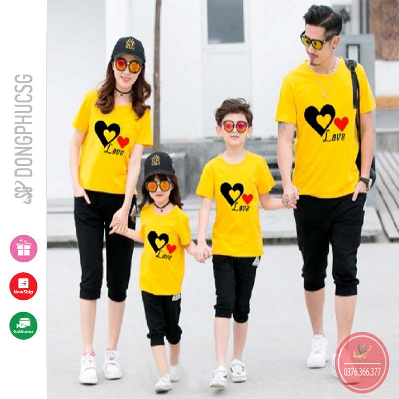 Áo thun gia đình 3/4/5 người Đồ gia đình dễ thương giá rẻ Thun cotton dày dặn Màu hồng phấn GD318VD