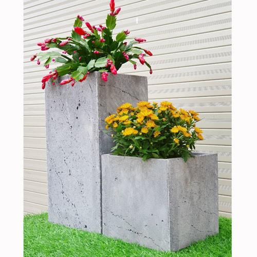 Bộ 2 Chậu Trồng Cây Cảnh Bằng Đá Ong Xám R20xC40cm, 20x20cm
