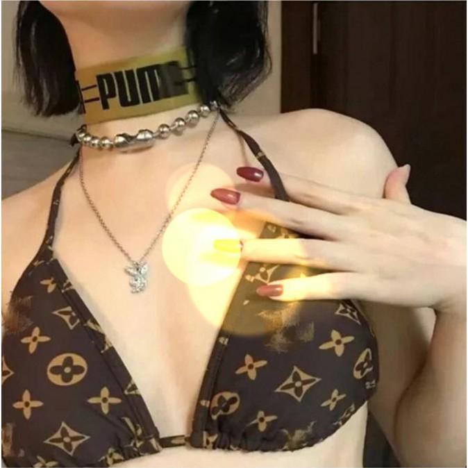 freeship Bikini sexy nâu tam giác hai mảnh cá tính vintage họa tiết siêu đẹp ( Hàng loại 1)