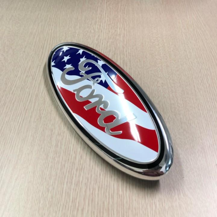 Logo biểu tượng truớc xe FORD Kích thước 23cm*9cm: Mầu Đen, Xanh và Lá Cờ Mỹ