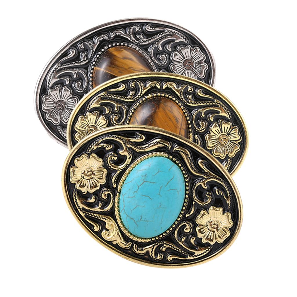 Retro Style Cowboy Belt Buckle Turquoise Stone Buckle 9x7cm Antique Silver
