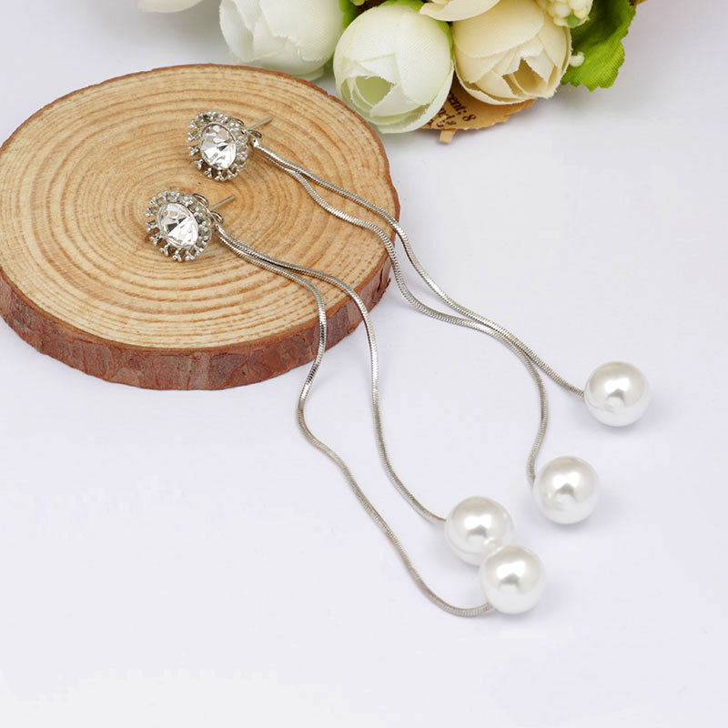 Bông tai ngọc trai mới bông chuỗi zircon Hàn Quốc