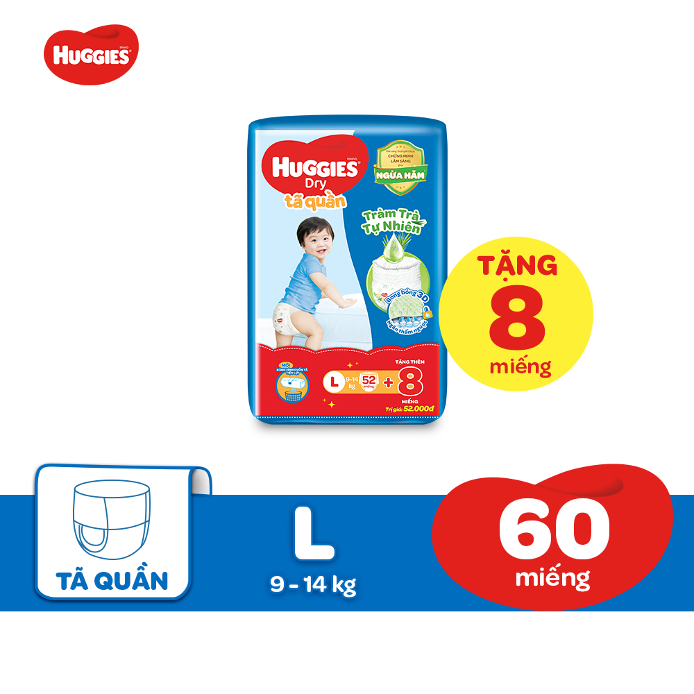 Combo 3 Tã quần HUGGIES DRY PANTS BIG JUMBO Tràm Trà + Tặng 8 miếng