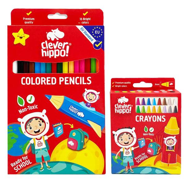 Bộ Hộp 16 Bút Màu Sáp + Hộp 16 Bút Màu Chì Colorful - Clever Hippo CB161601