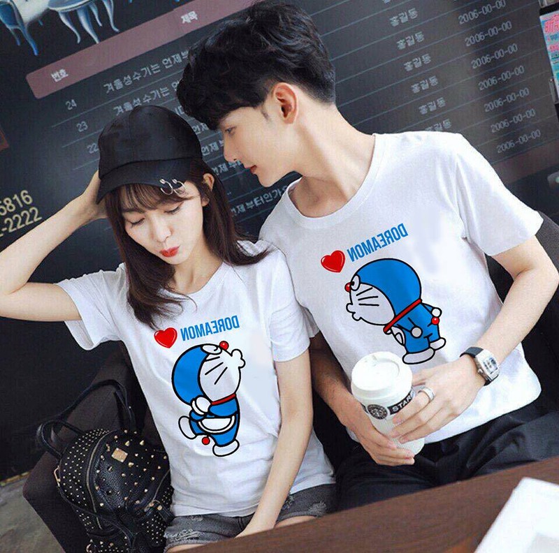 Áo thun đôi in hình Doraemon xinh xắn chất vải đẹp