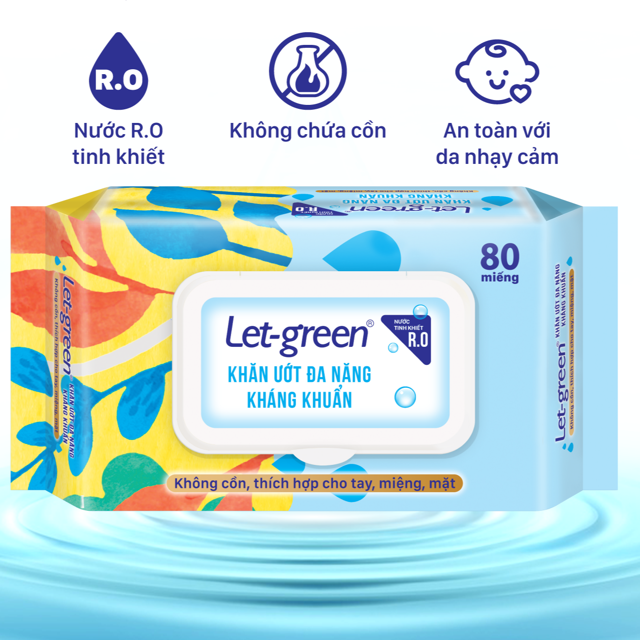 {QUÀ TẶNG} KHĂN ƯỚT ĐA NĂNG KHÁNG KHUẨN LET-GREEN 80 MIẾNG/BAO