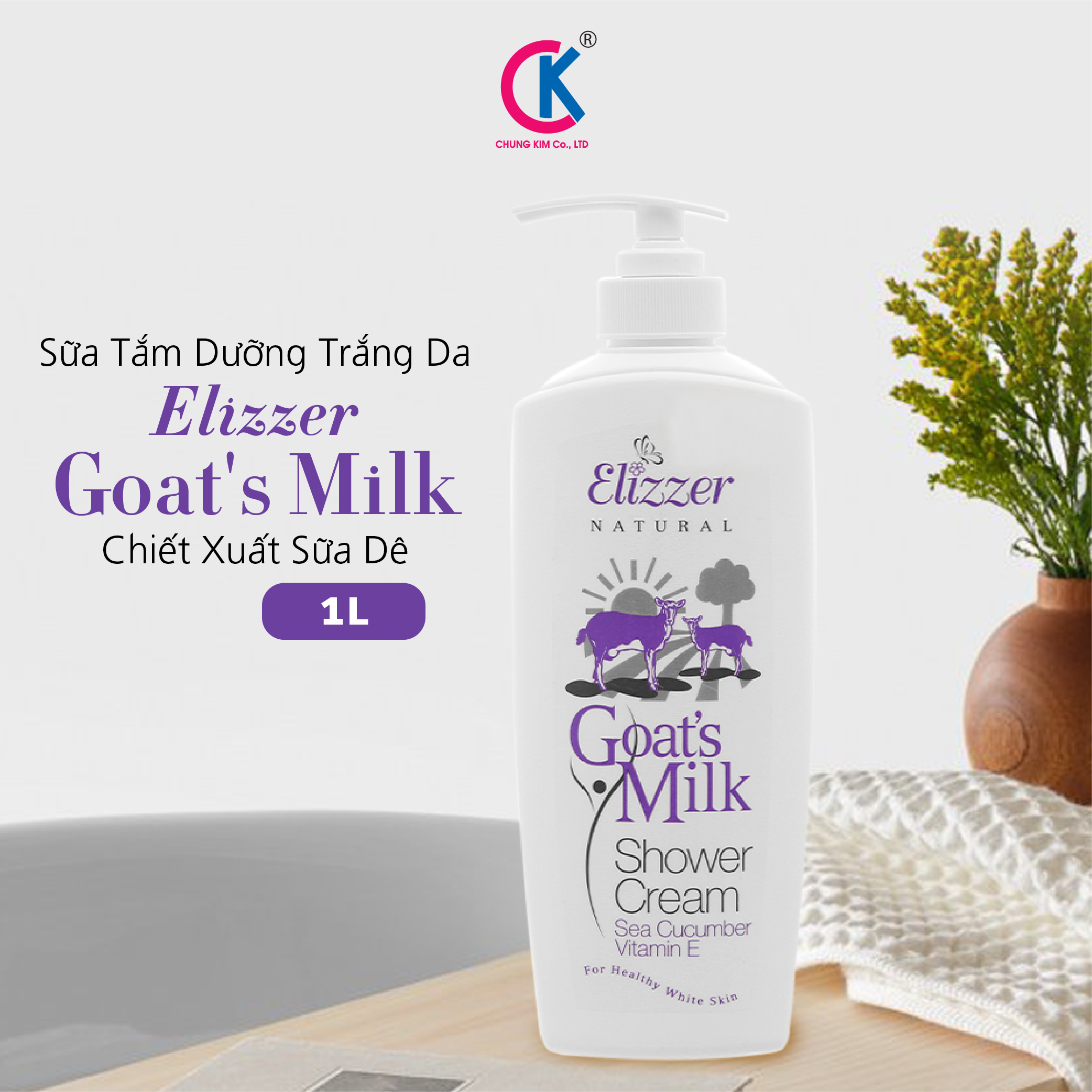 Sữa Tắm Dưỡng Trắng Da Elizzer Goat's Milk Chiết Xuất Sữa Dê 1L