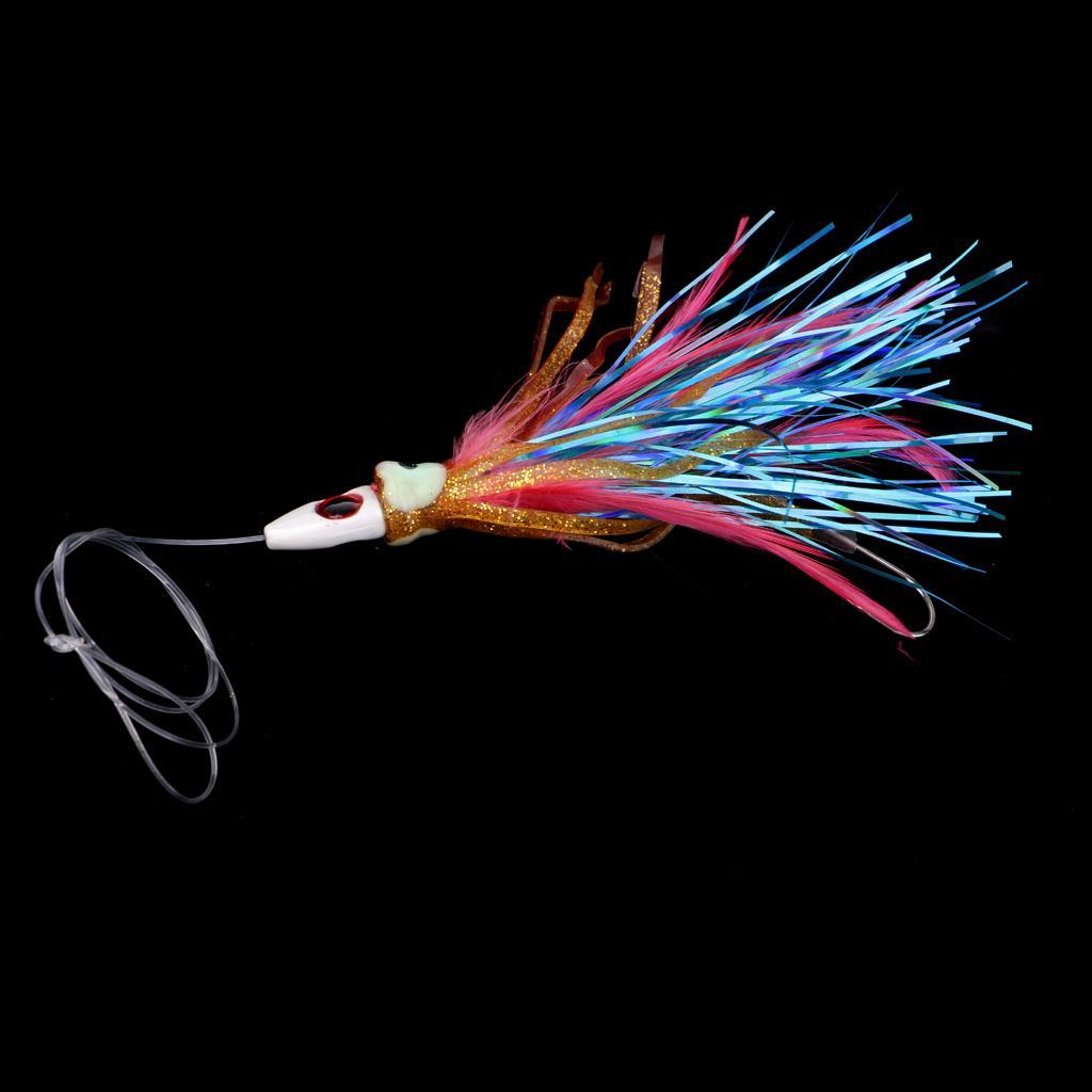 2 Pieces Bionic Jigs Head Lure 14cm Fishing Spoon Squid Skirt Soft Lure Tuna