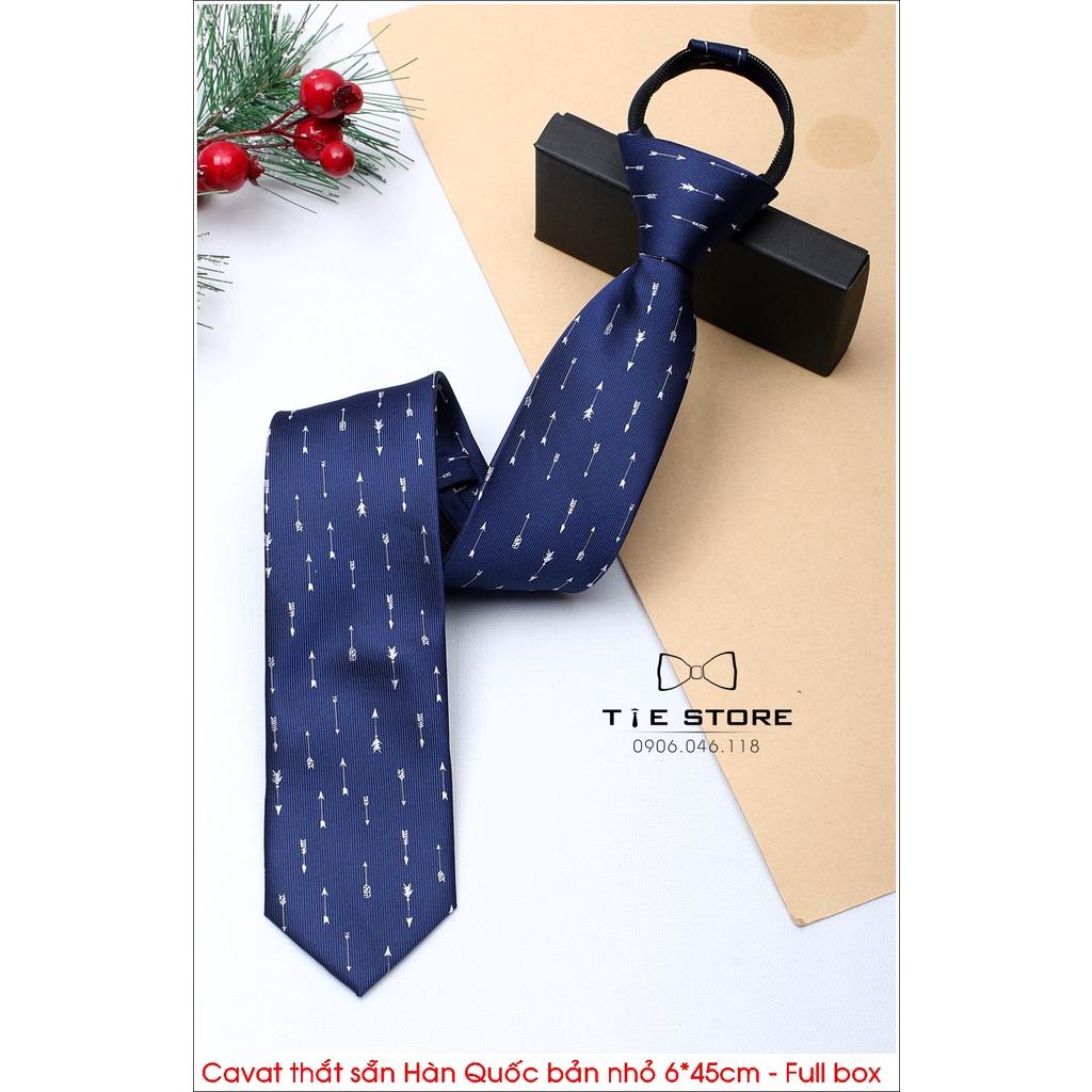 Cà vạt thắt sẵn Hàn Quốc bản nhỏ 6* 45cm màu xanh mũi tên - Tặng kèm hộp ( kèm ảnh minh họa)