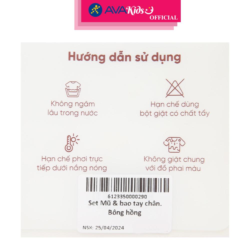 Set nón, bao tay bao chân in hoa hồng IQ Baby màu trắng (0 - 3 tháng) - Hàng Chính Hãng