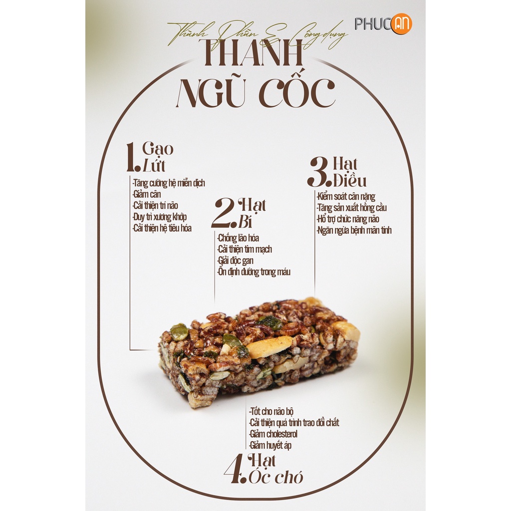 Hộp thanh Ngũ Cốc Rong Biển Phúc An - Thay thế bữa ăn - 110gr/Hộp 5 thanh