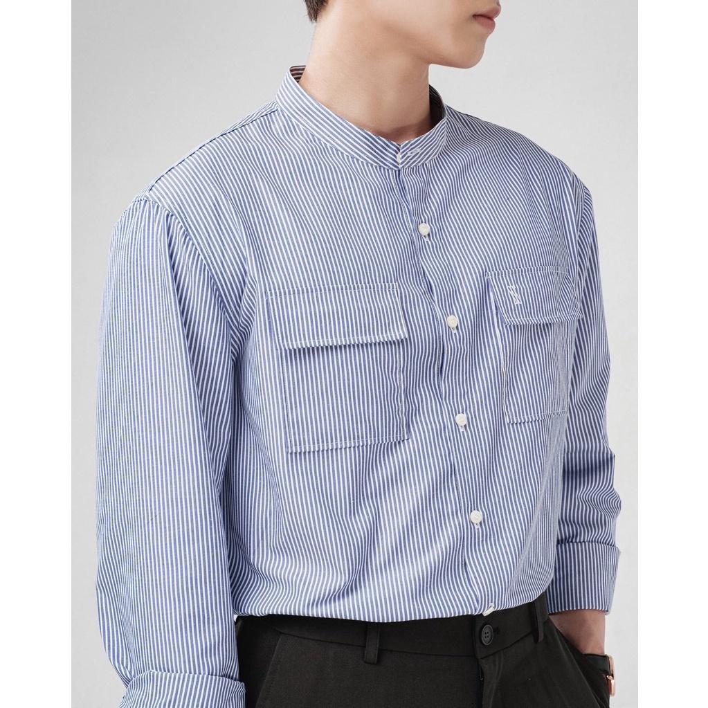 Áo sơ mi nam cổ trụ SSSTUTTER form refined fit sơ vin linh hoạt chất kẻ có túi hộp LAPLACE SHIRT