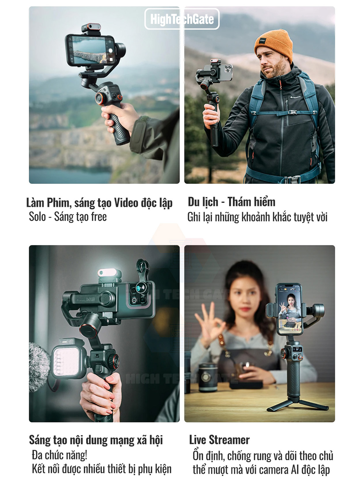 Tay cầm chống rung điện thoại hohem M6 chống rung Isteady 7.0 với tích hợp camera AI độc lập, điều khiển cử chỉ thông minh, hàng chính hãng