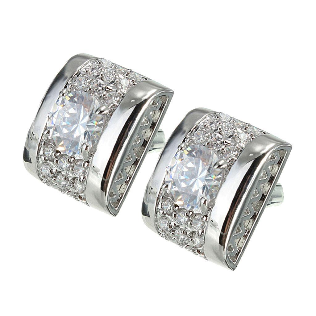 Unique Mens Brass Crystal Rectangle Wedding  Cuff Links Gift