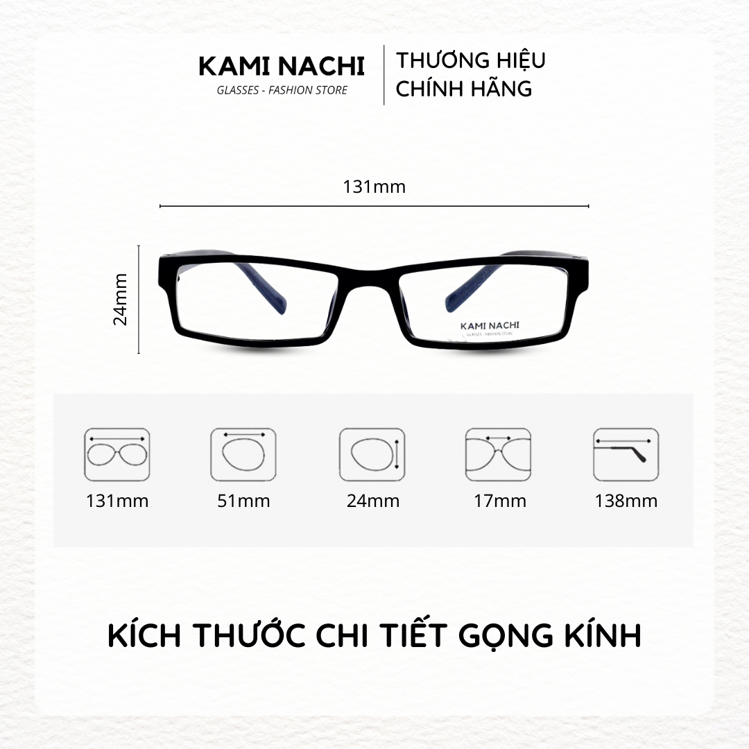 Gọng kính nhựa dáng vuông KAMI NACHI phong cách đơn giản X3072