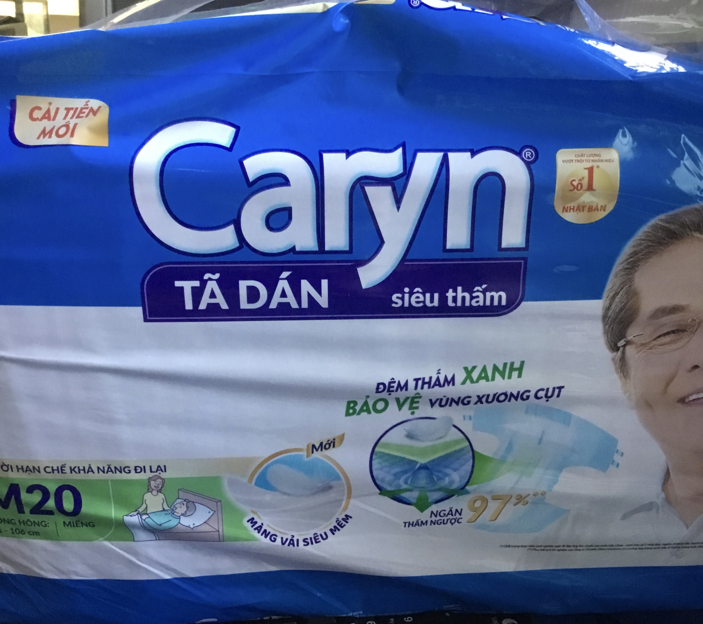 Tã dán Caryn M20 Siêu thấm Đệm thấm xanh bảo vệ vùng xương cụt - Date luôn mới