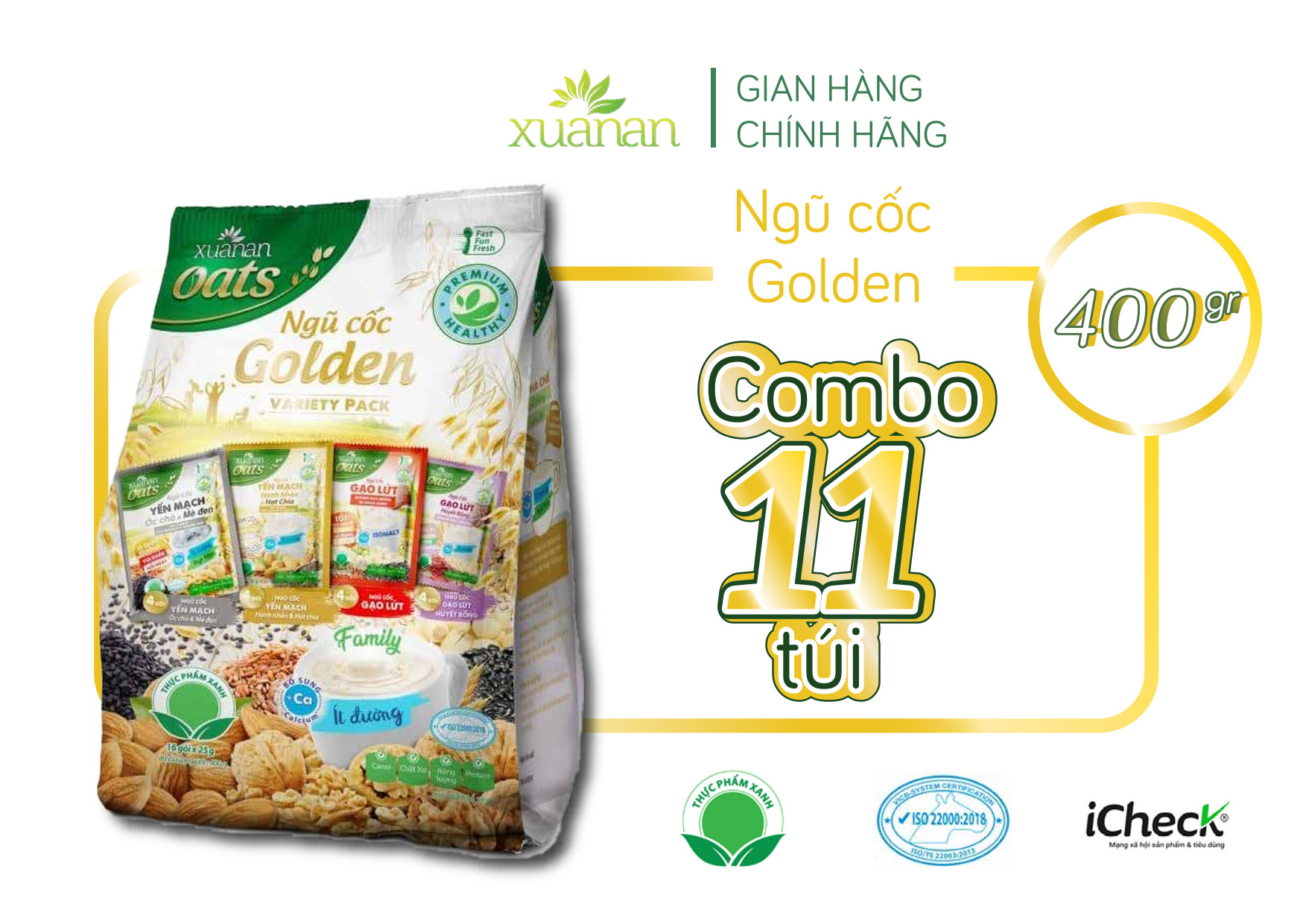 Combo 11 Túi Ngũ Cốc Golden (Variety Pack) Xuân An [ít đường] 400G {25g*16 gói}