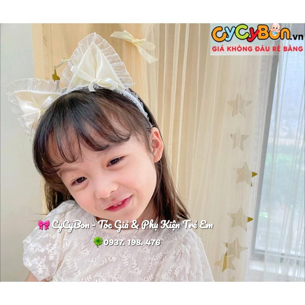 Băng Đô Turban Cho Bé Gái Họa Tiết Tai Mèo Thun Ren Co Giãn Theo Cỡ Đầu Của Bé Siêu Cưng !
