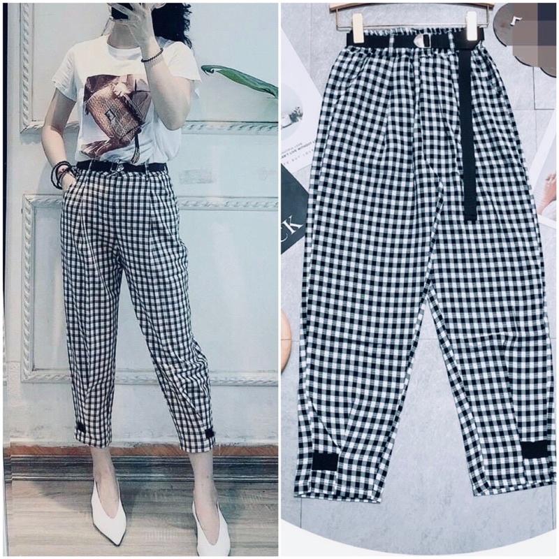 Quần lỡ kẻ caro cạp chun sau