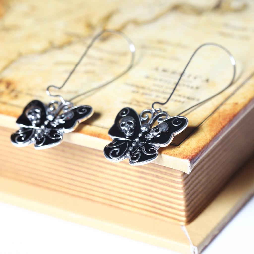 Female Vintage Skull Skeleton Butterfly Punk Threader Drop Earrings Jewelry