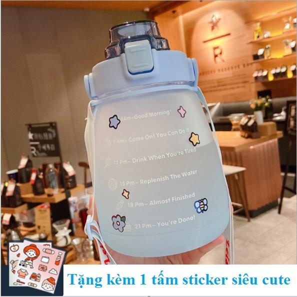 Bình Nước 1400ml Cute, Chia Vạch Khung Giờ, Nhựa Tritan Cao Cấp Với Màu 3D Siêu Chất ,Bình Nước Bụng Bự 3D TMBOOKS