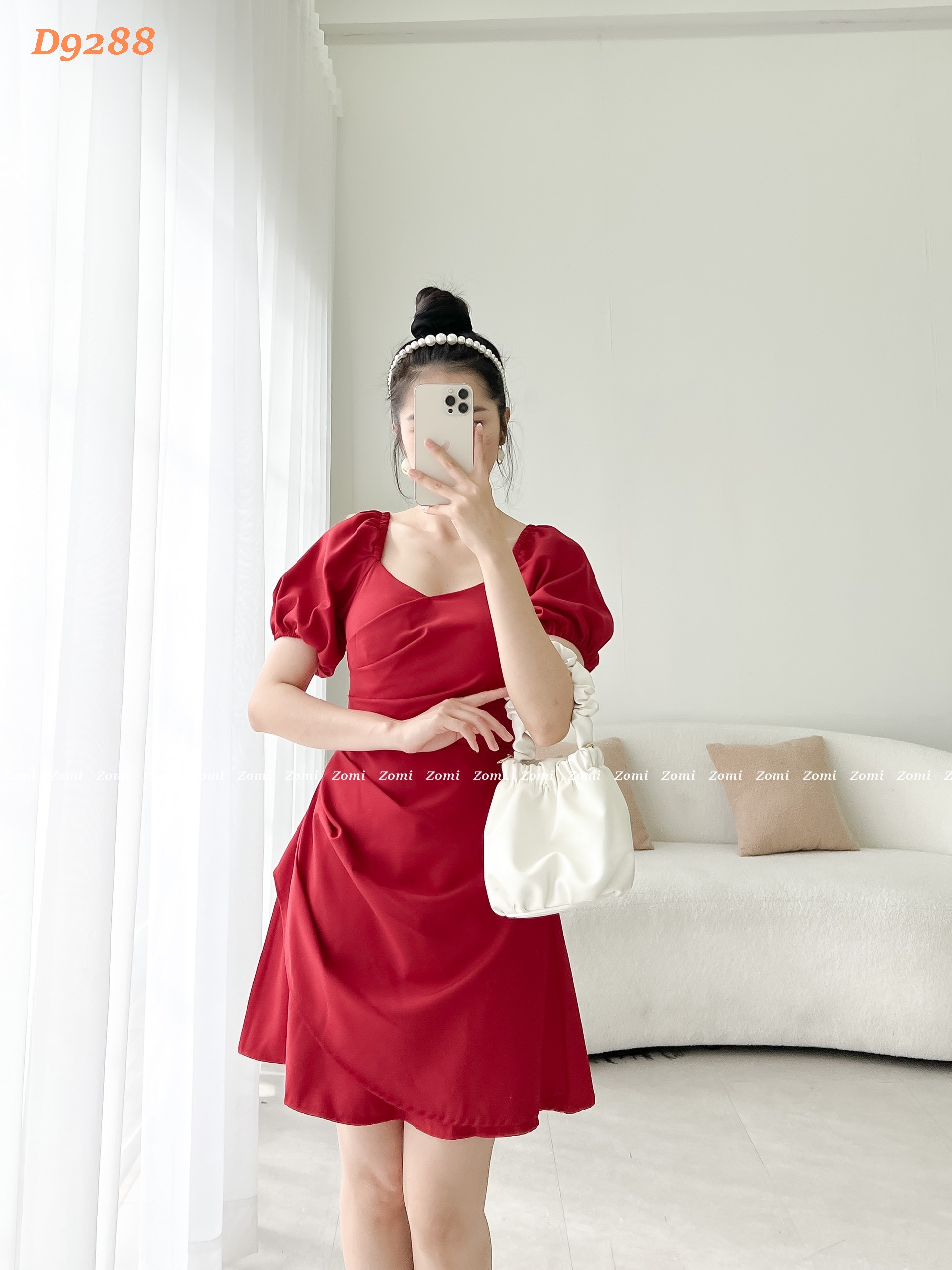 Đầm dự tiệc thời trang dáng ôm body xếp li cổ chéo tay phồng quyến rũ D9288