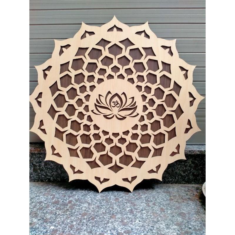 ( Độc)Tranh Gỗ Decor Hoa Mandala Chữ Om Treo Tường Phòng Thiền , Yoga 60cm