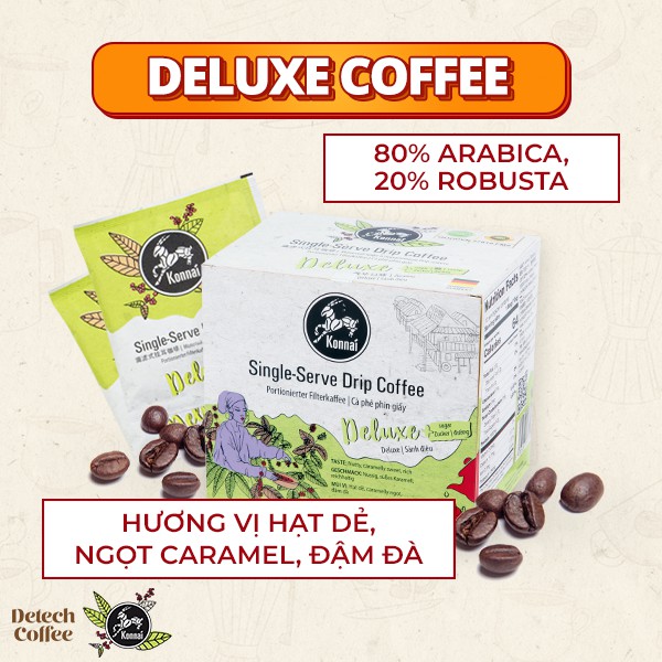Cà phê phin túi lọc cao cấp Detech - Loại drip coffee “Deluxe” Konnai  (10 túi x 10gr)