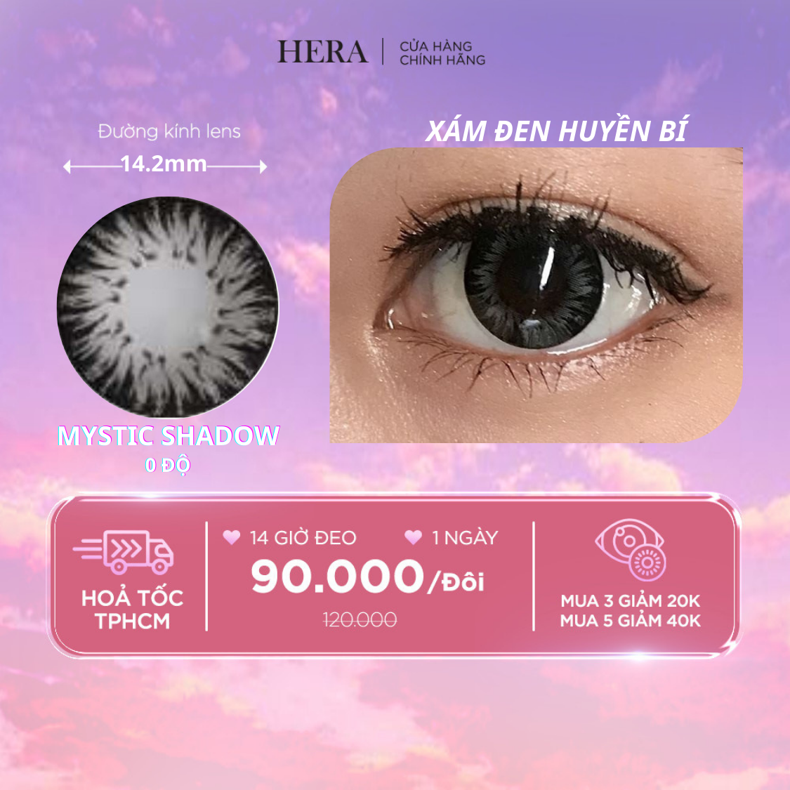 Kính Áp Tròng Hera Xám Đen Huyền Bí Không Độ MYSTIC GRAY Nhập Khẩu Hàn Quốc Lens Không Cận 1 Ngày