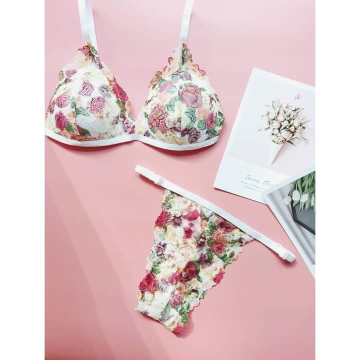 Đồ lót nữ sexy Bra thiết kế vải ren hoa đùi dây trắng mẫu mới