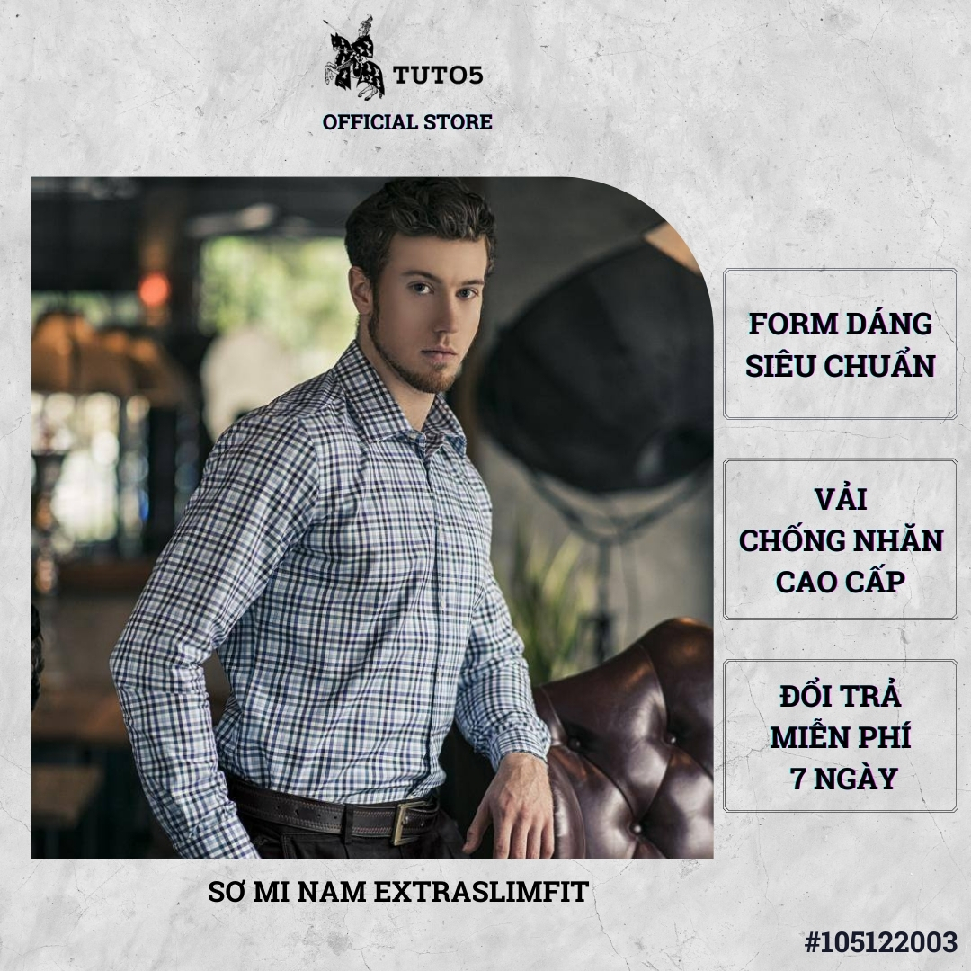 Hình ảnh Áo sơ mi dài tay nam TUTO5 sơ mi công sở họa tiết sọc kẻ caro Extra Slim fit Shirt cotton chống nhăn cao cấp phong cách trẻ trung, nam tính