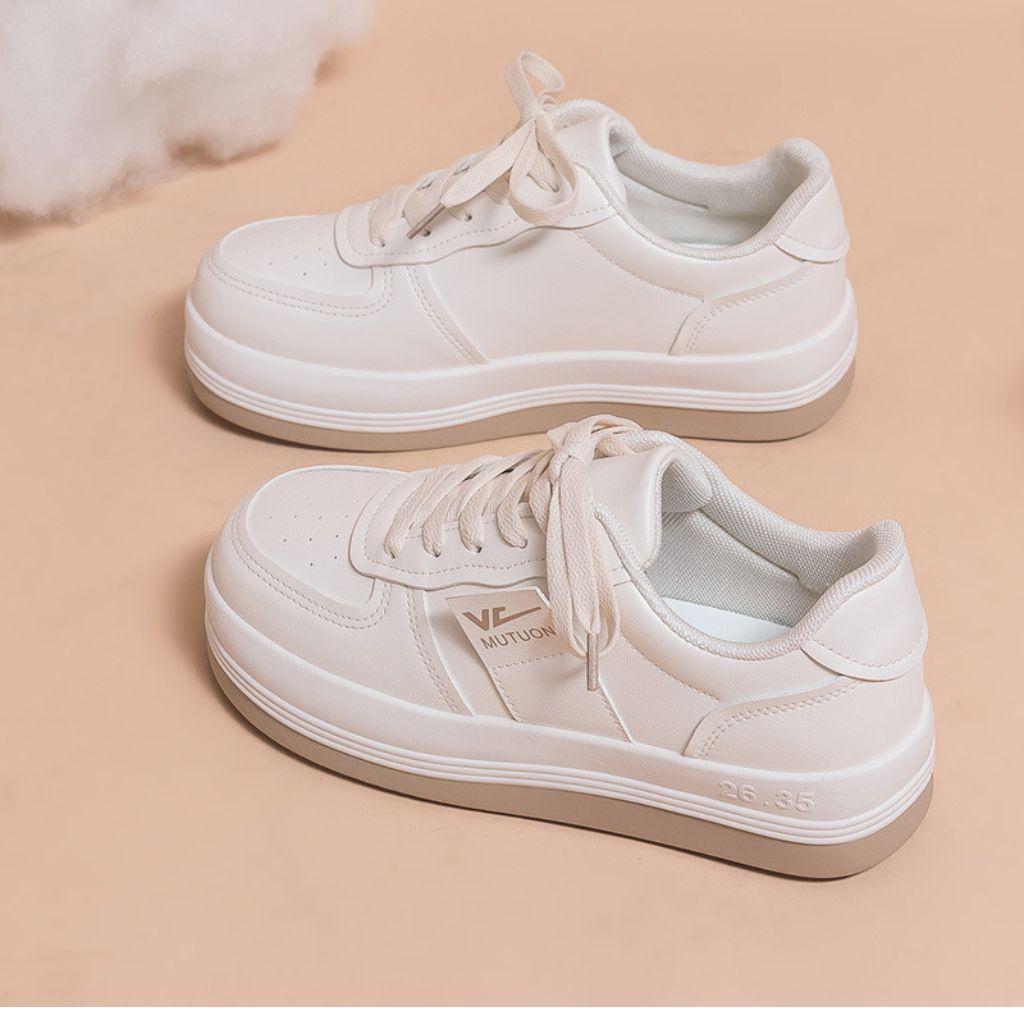 Giày thể thao nữ trắng độn đế 4cm cột dây sneaker nữ cổ thấp chạy bộ đi học đi chơi size từ 36 đến 39, Giày nữ BUXINOG17