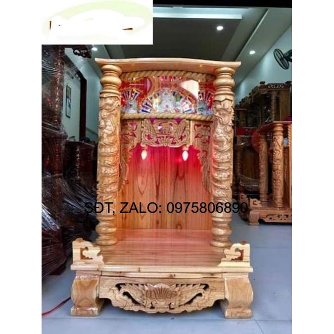 Bàn Thờ Ông Địa Xoan (trụ, hộp đèn, màu nhạt) 56x87x54