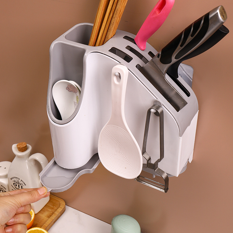 Kệ đựng Dao Đũa Thìa Nhà Bếp, ống Đựng Đũa Dán Tường Siêu Chắc Kèm Móc Treo DD.11