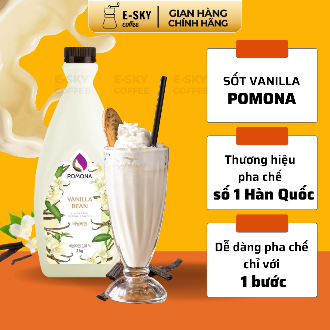 Sốt Vani Pomona Vanilla Sauce Nguyên Liệu Pha Chế Cà Phê Trà Sữa Hàn Quốc Chai 2kg