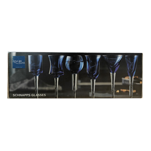 Bộ 6 ly uống shot, màu xanh dương. Nhãn Lyngby Glas Đan Mạch