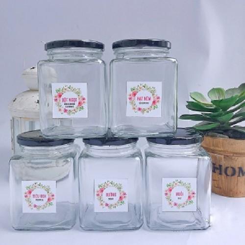 Bộ hũ đựng gia vị thủy tinh 05 hũ mỗi hũ 500ml Tặng bộ nhãn dán gia vị The Kaffeine