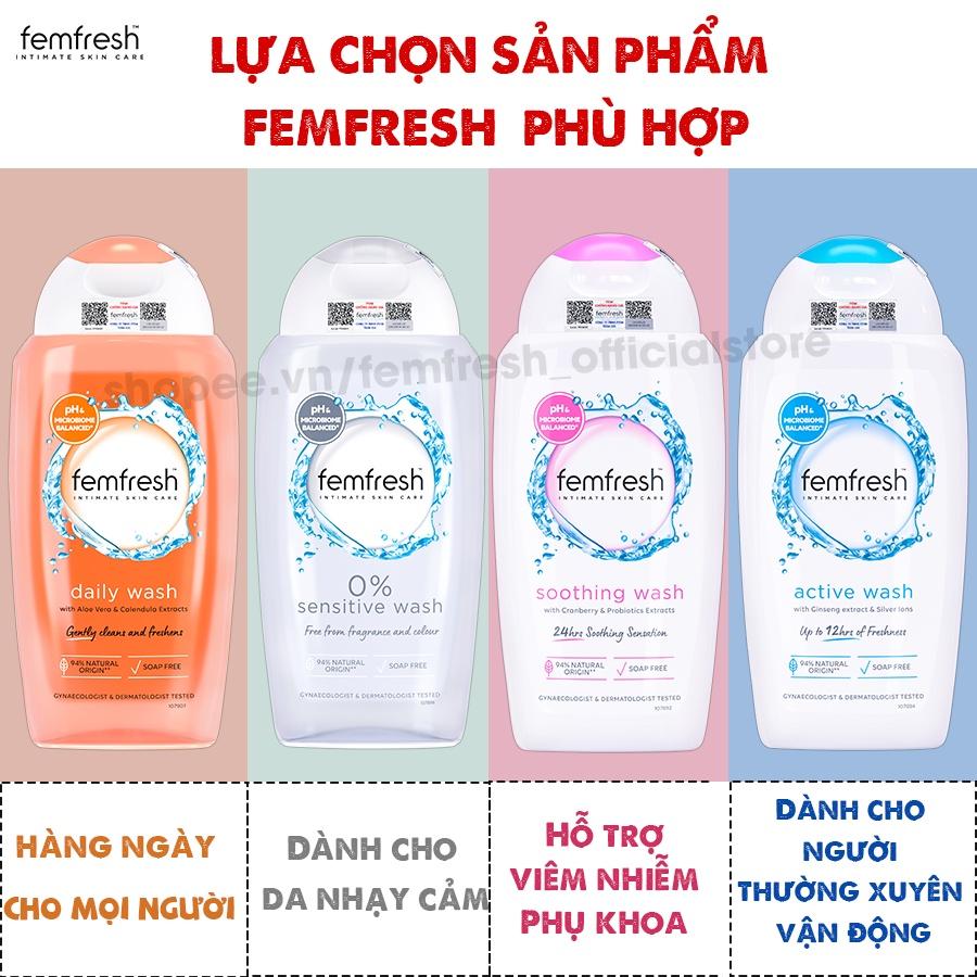 [MUA 2 TẶNG 1] Mua Dung Dịch Vệ Sinh Phụ Nữ Femfresh Soothing Wash 250ml + Femfresh Active Fresh Wash 250ml - Tặng Quà Tặng Ngẫu Nhiên