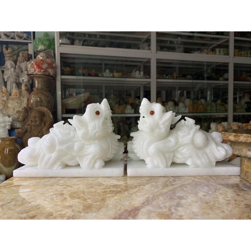 Cặp Tỳ Hưu Chiêu Tài Lộc Đá Cẩm Thạch Trắng - ngang 15cm