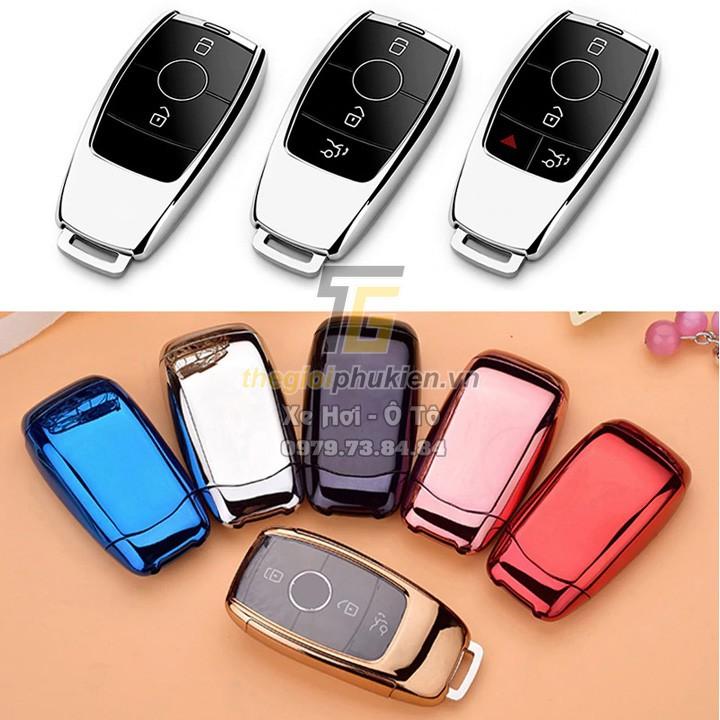 Ốp, bọc chìa khóa silicon tráng gương bảo vệ chìa khóa cho xe Mercedes E-Class, GLC-Class, C-Class 2020 kèm móc đeo INOX